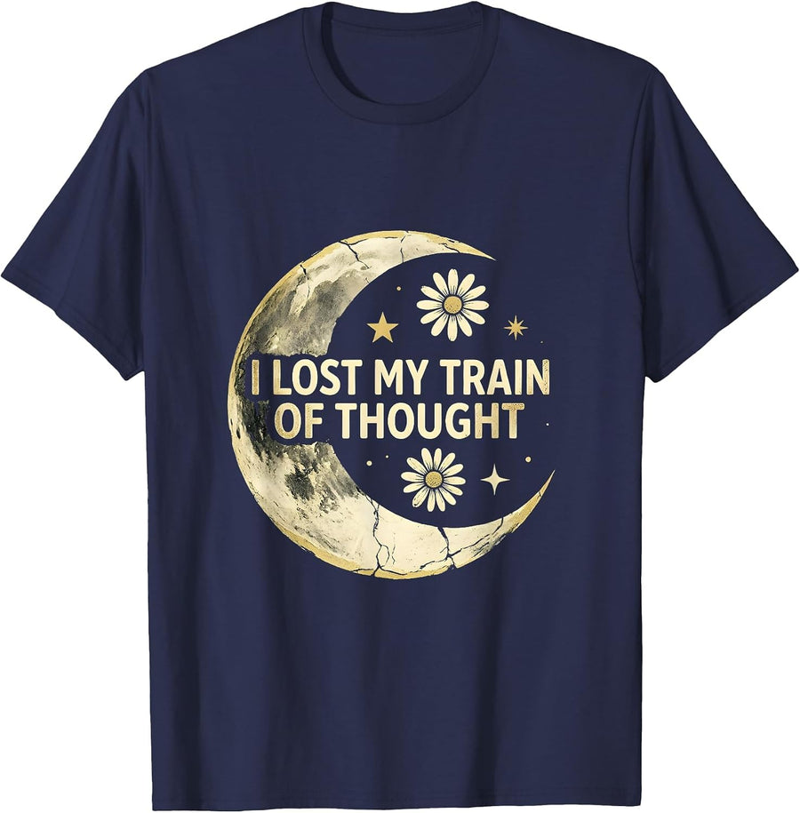 I Lost My Train of Thought Funny ADHD Design T-Shirt - Navy Blue