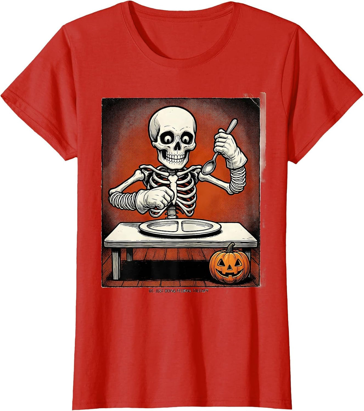 OT Just Doing Feeding Therapy Retro Cartoon Halloween T-Shirt - Red