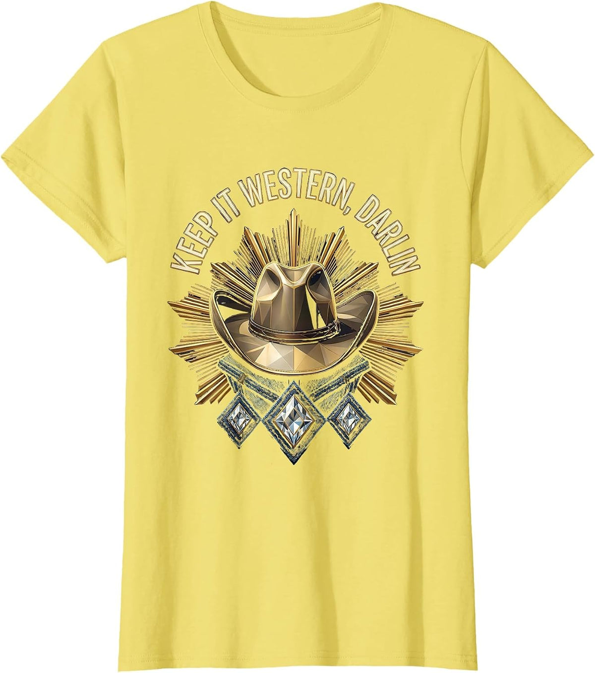 Women's Keep It Western Darlin Denim Cowgirl Design T-Shirt - Lemon Yellow