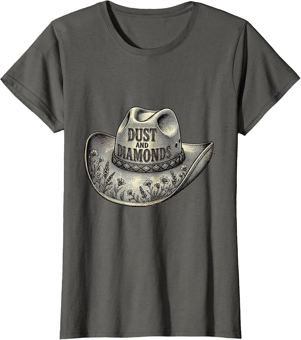 Women's Dust and Diamonds Cowgirl Western Design T-Shirt - Asphalt Grey