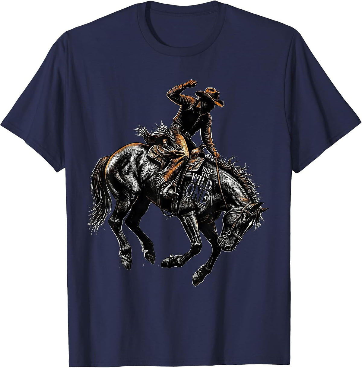 Ride the Wild One Cowboy Western Design T-Shirt - Navy Blue
