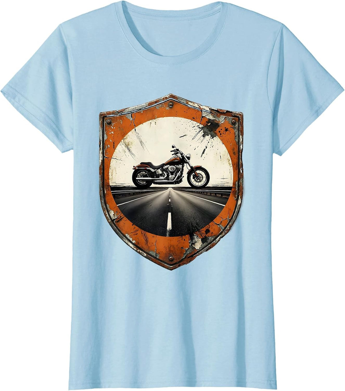 Motorcycle Silhouette Route 66 Open Road USA T-Shirt - Baby Blue
