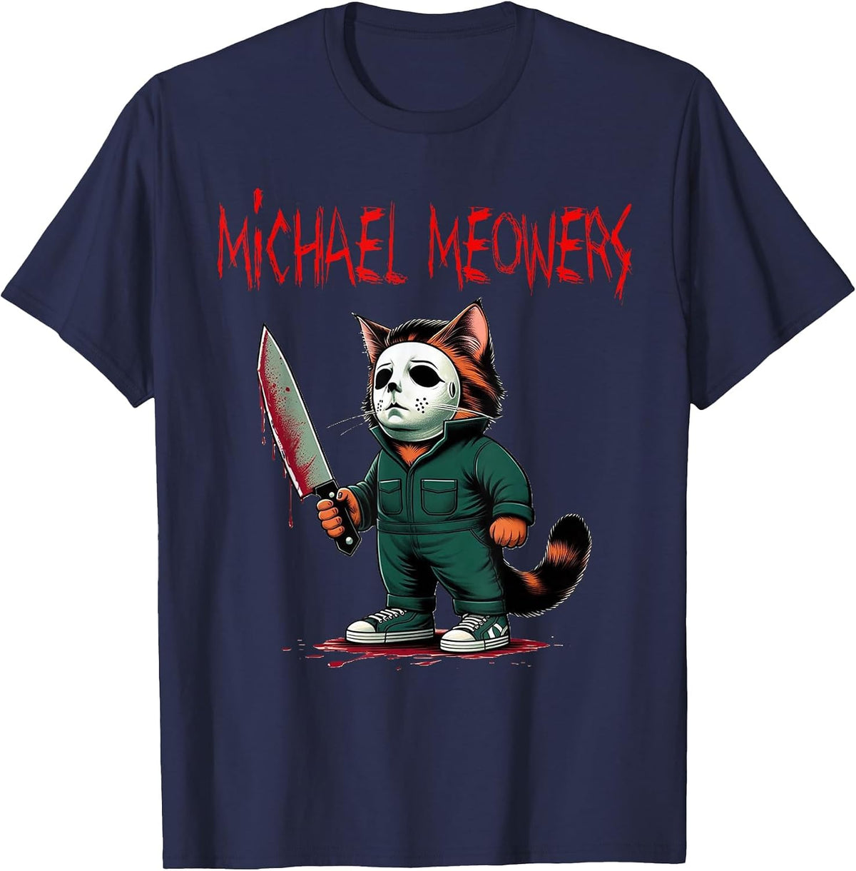 Michael Meowers Halloween Costume Funny Scary Cat T-Shirt - Navy Blue