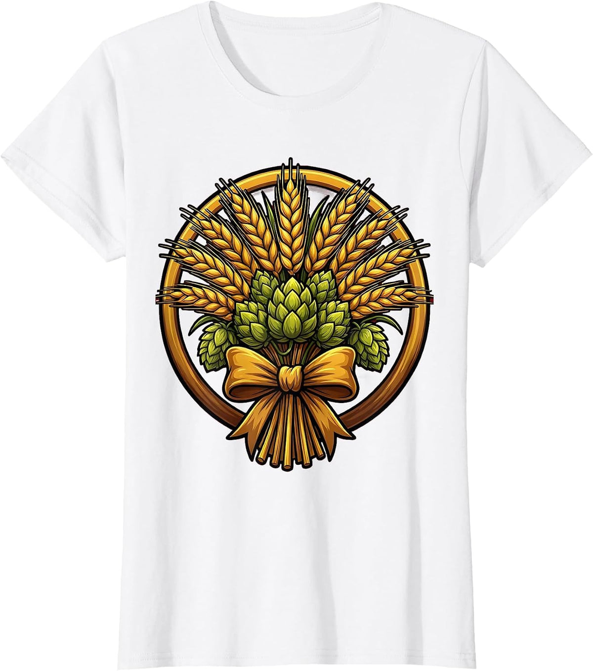 Women's Wheat Sheaf and Hops Prost Harvest Illustration T-Shirt - White