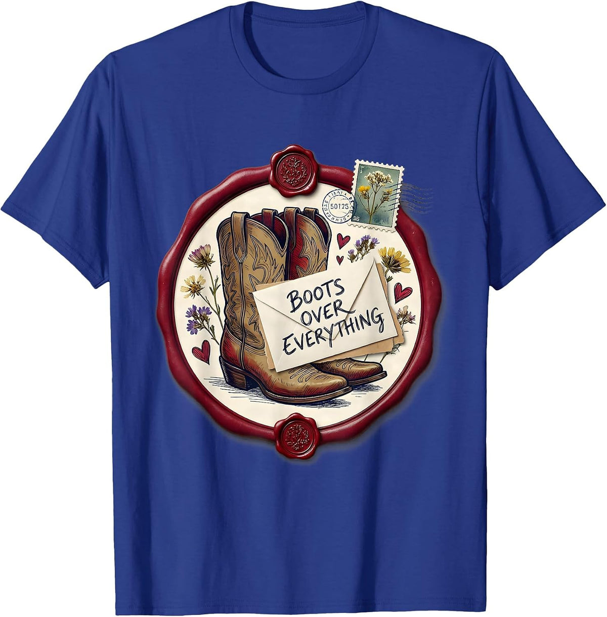Boots Over Everything Western Design T-Shirt - Royal Blue
