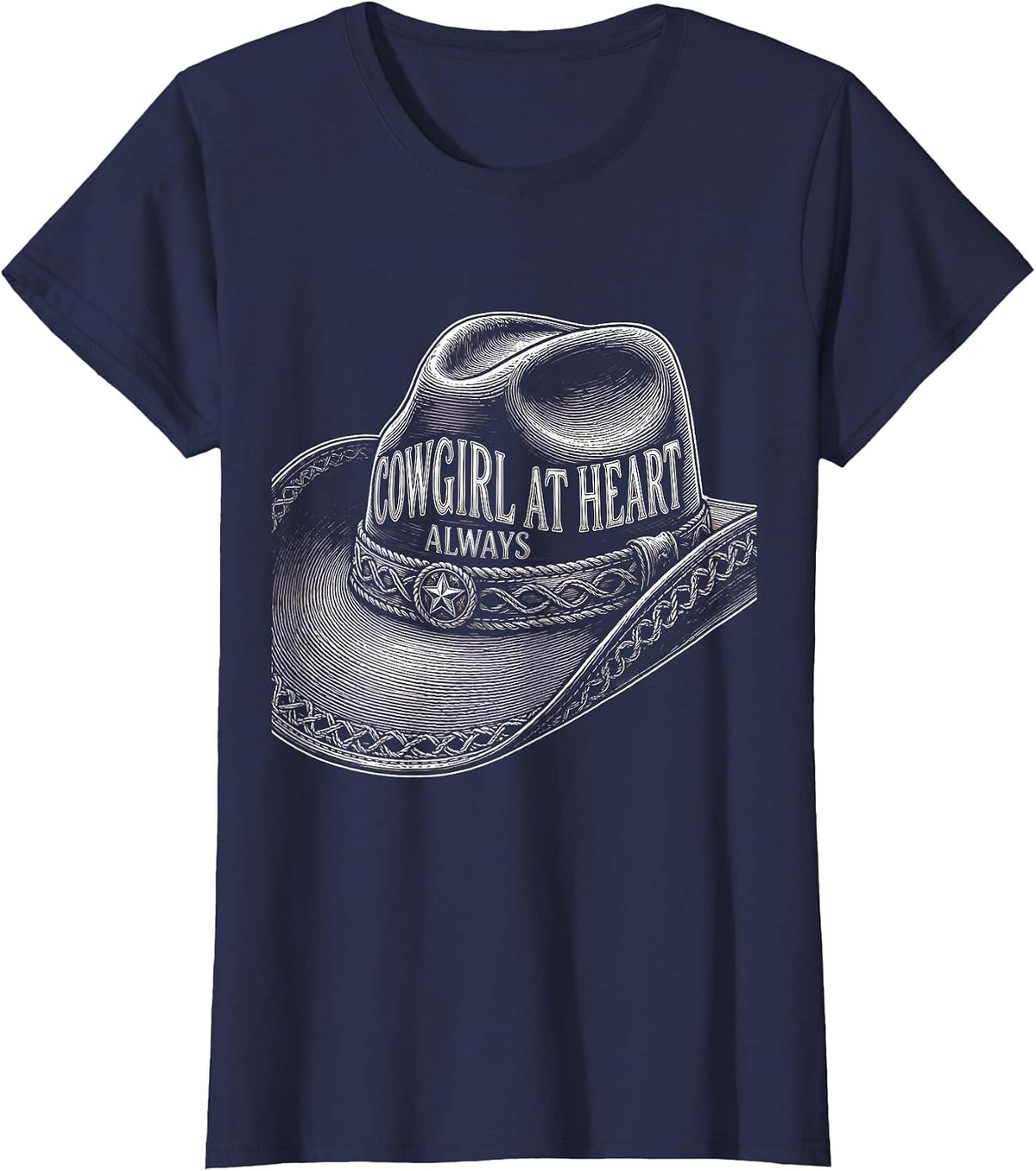 Women's Cowgirl At Heart Always Western Women Design T-Shirt - Navy Blue