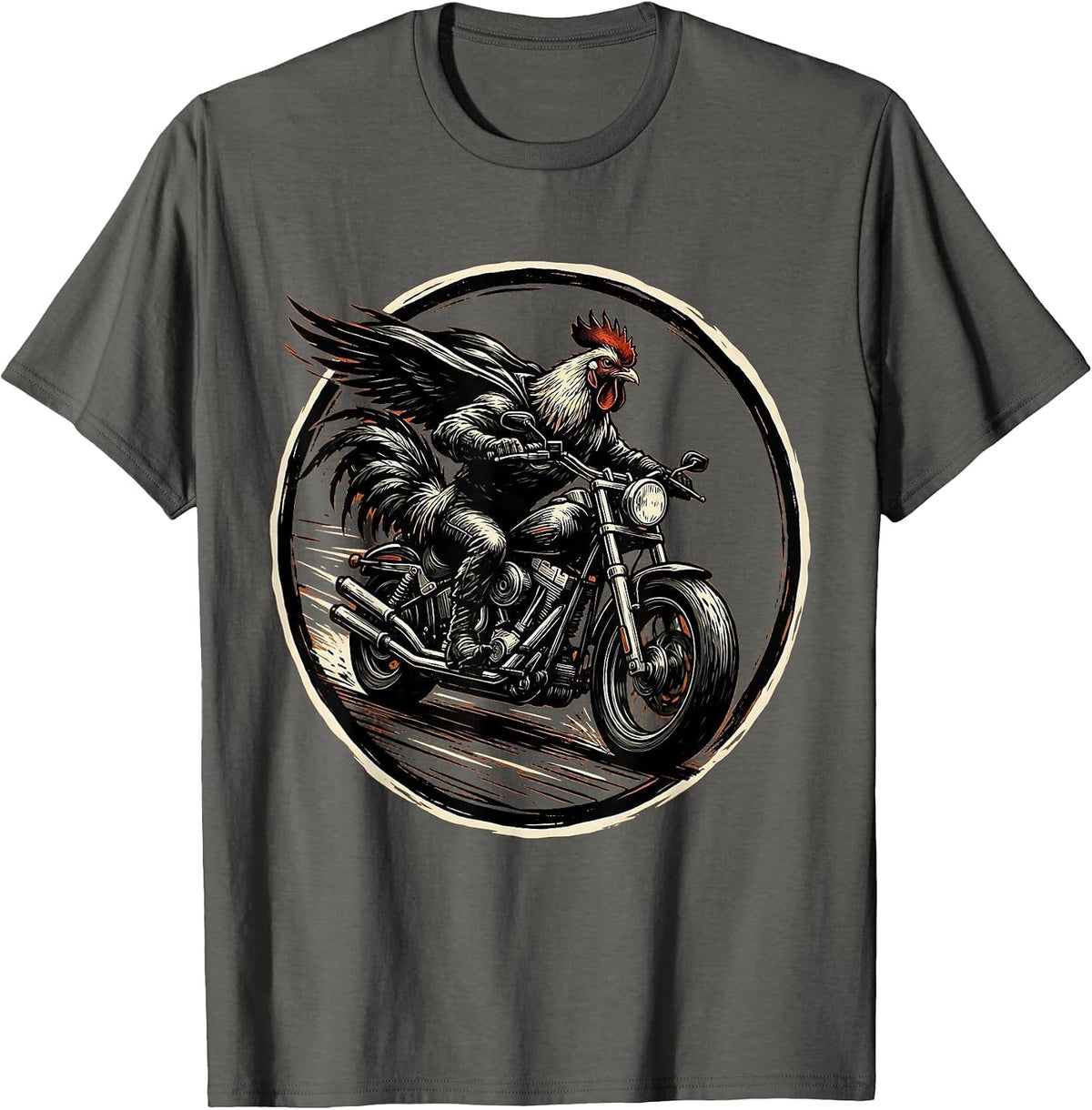 Chicken Riding Motorcycle Full Speed Biker T-Shirt - Asphalt Grey