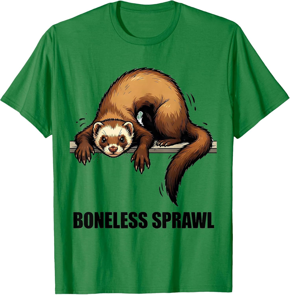 Men's Boneless Sprawl Cartoon Ferret Lover Funny Gift T-Shirt - Kelly Green