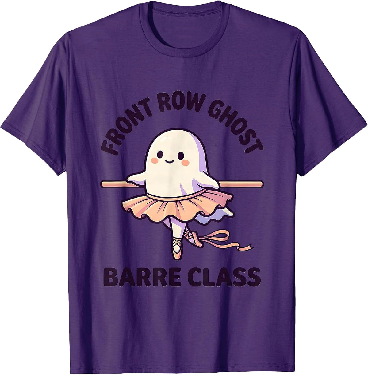 Front Row Ghost Barre Class Cute Kawaii Halloween Ballet T-Shirt - Purple