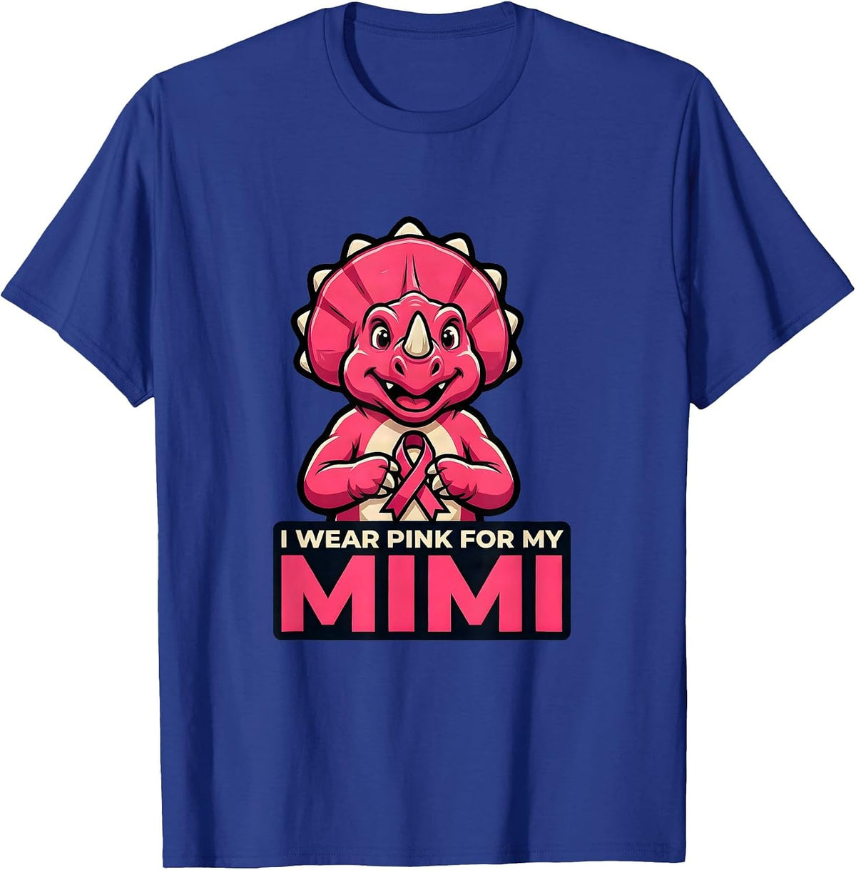 Men's I Wear Pink For My Mimi Pink Dinosaur Family Tribute Breast T-Shirt - Royal Blue