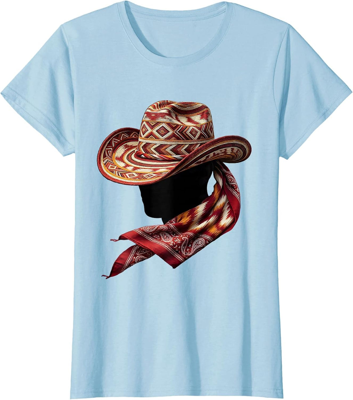 Cowboy Hat Bandana Blowing in the Wind Design T-Shirt - Baby Blue