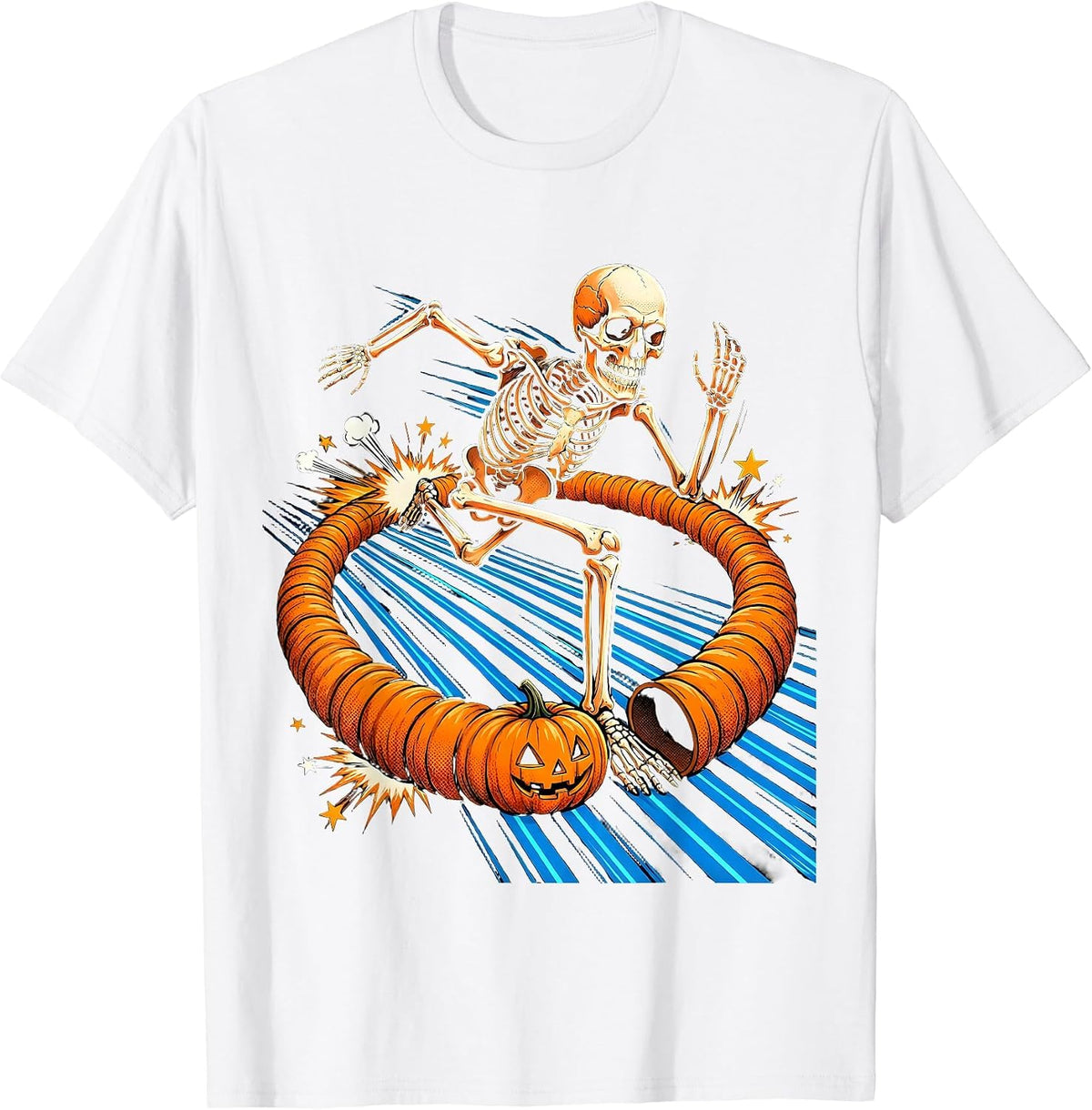 Men's Skeleton Runner Halloween Pop Art Funny 5K Race T-Shirt - White