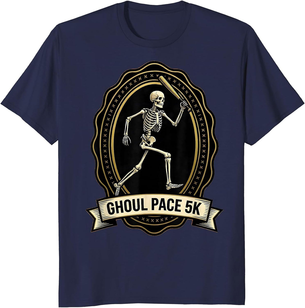 Men's Ghoul Pace 5K Funny Skeleton Runner Halloween Race Matching T-Shirt - Navy Blue