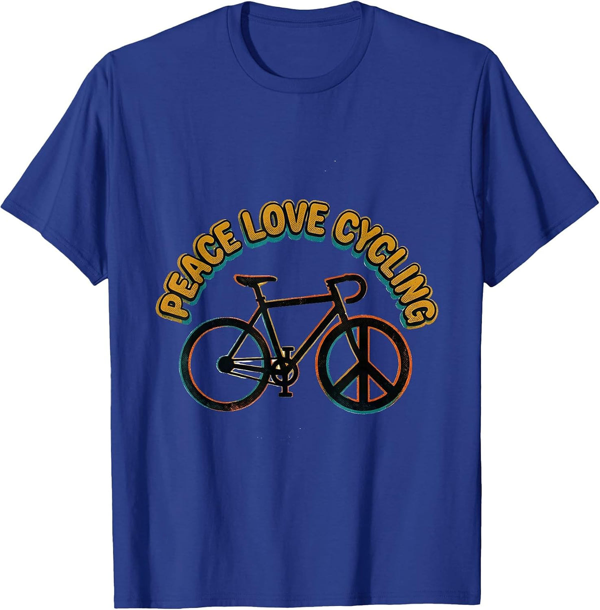 Peace Love Cycling Retro Hippie Peace Sign Nostalgia T-Shirt - Royal Blue