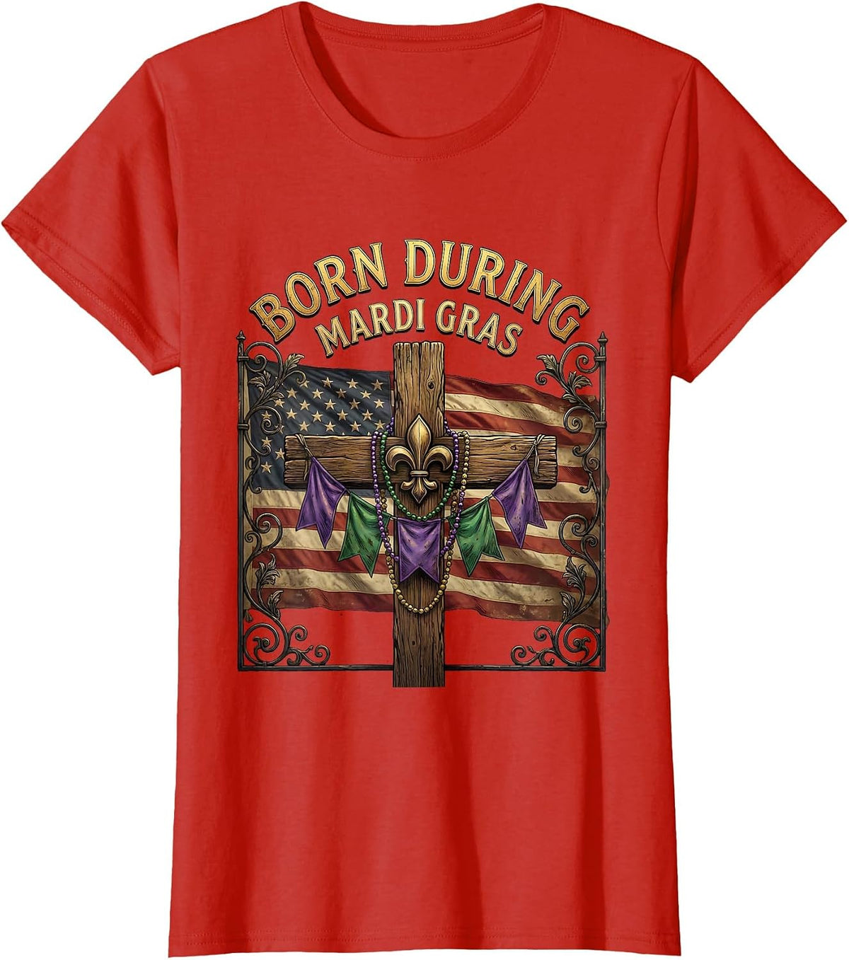 Women's Born During Mardi Gras Festive Celebration Design T-Shirt - Red