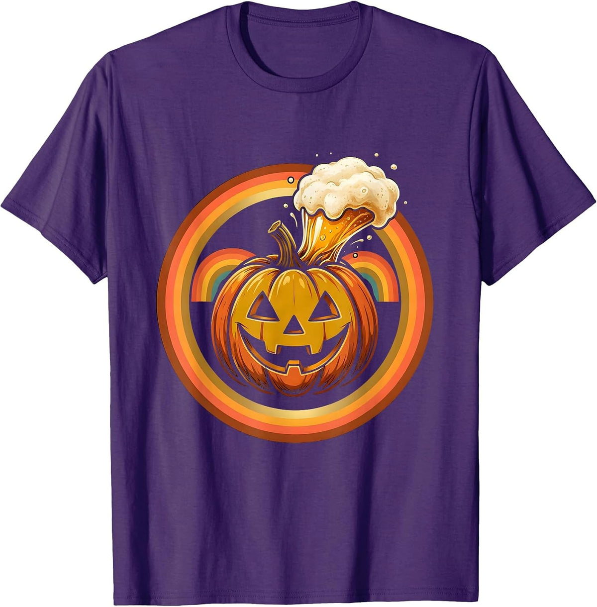 Men's Happy Hour Halloween Jack-O-Lantern Beer Design T-Shirt - Purple