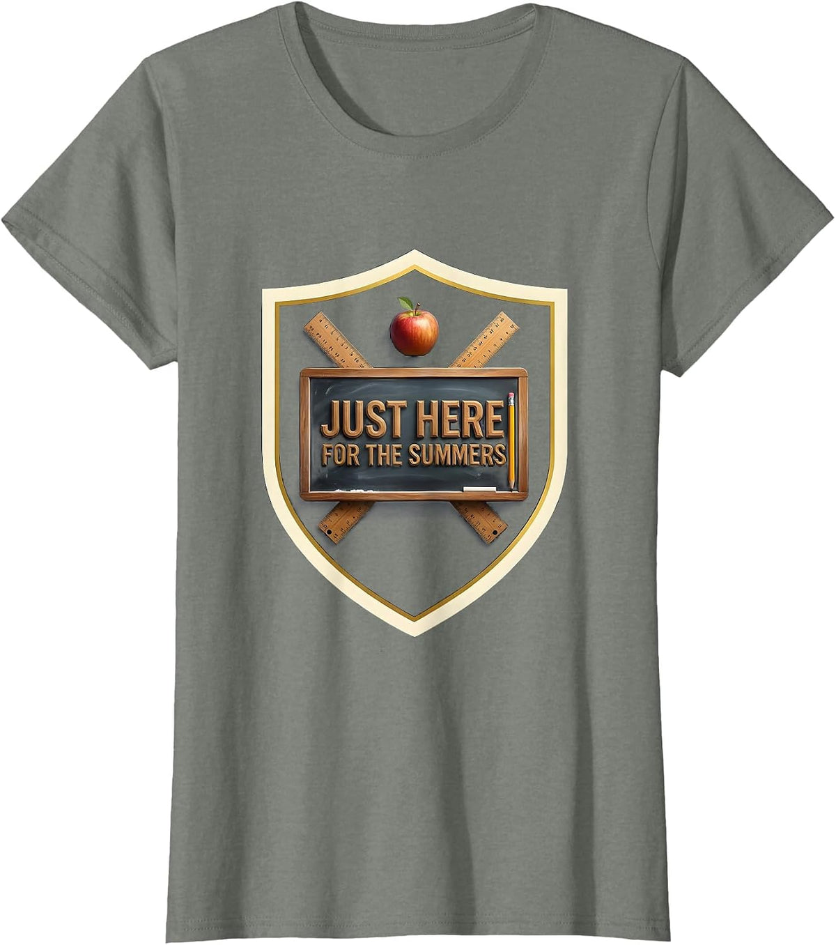 Just Here For The Summers Middle School Teacher T-Shirt - Olive Heather