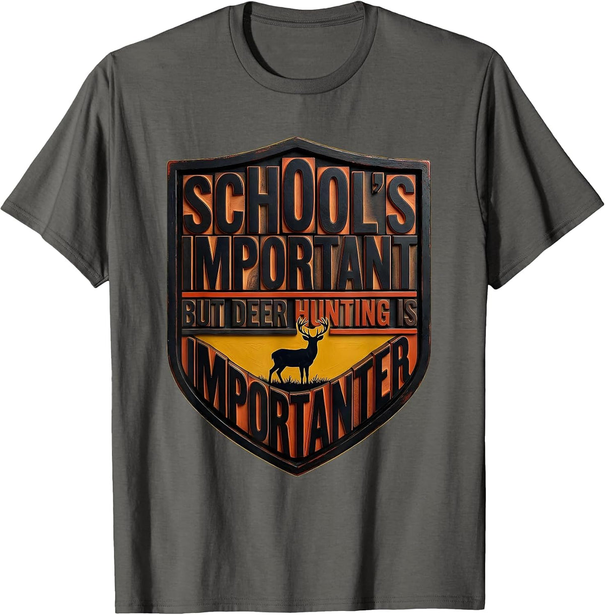 Men's School's Important But Deer Hunting Is Importanter Youth T-Shirt - Asphalt Grey