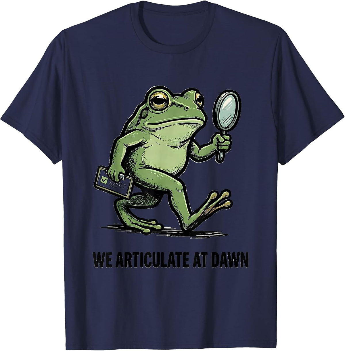 We Articulate At Dawn Funny Teacher Frog Back to School T-Shirt - Navy Blue