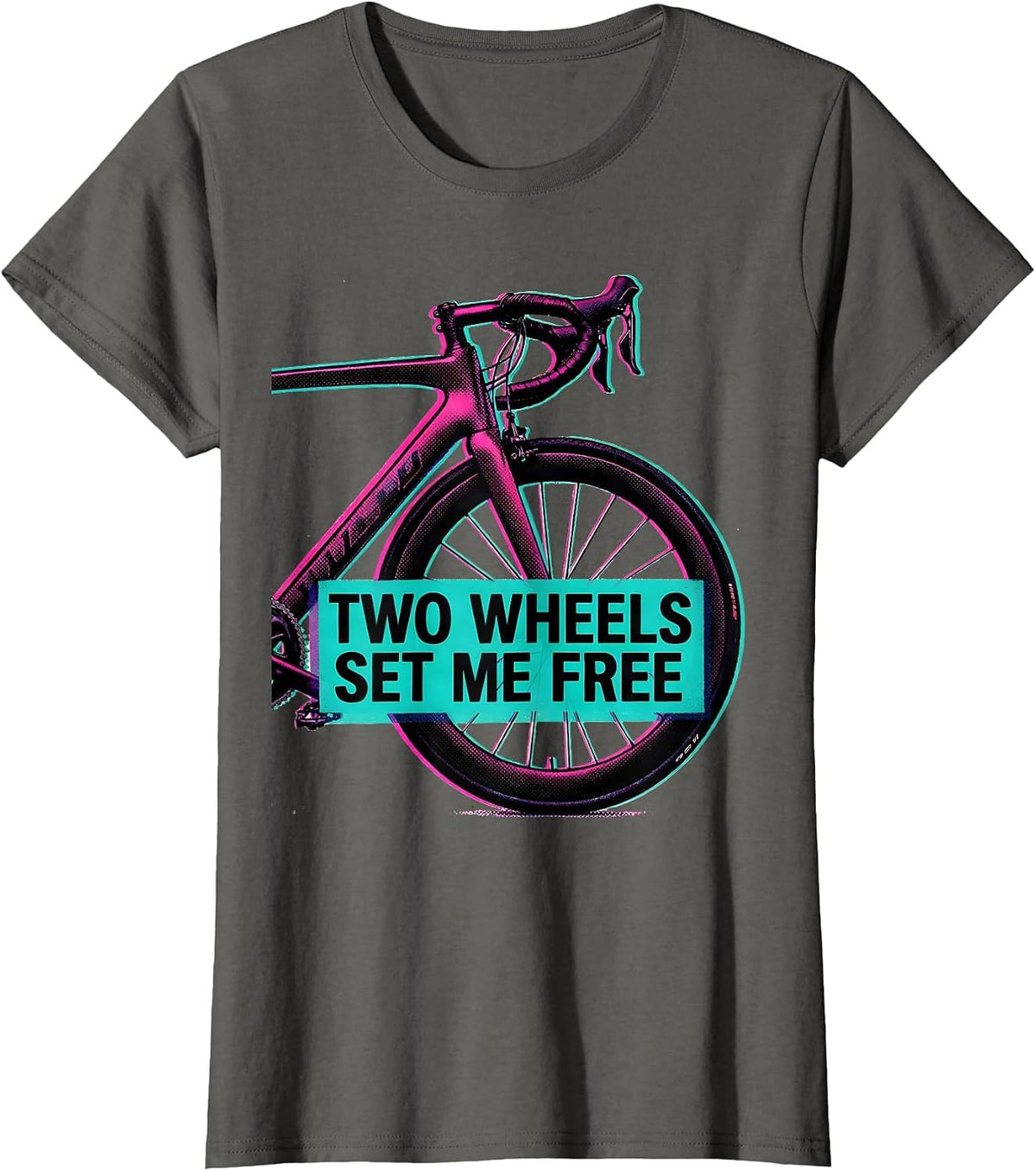 Women's Two Wheels Set Me Free Cycling Design T-Shirt - Asphalt Grey