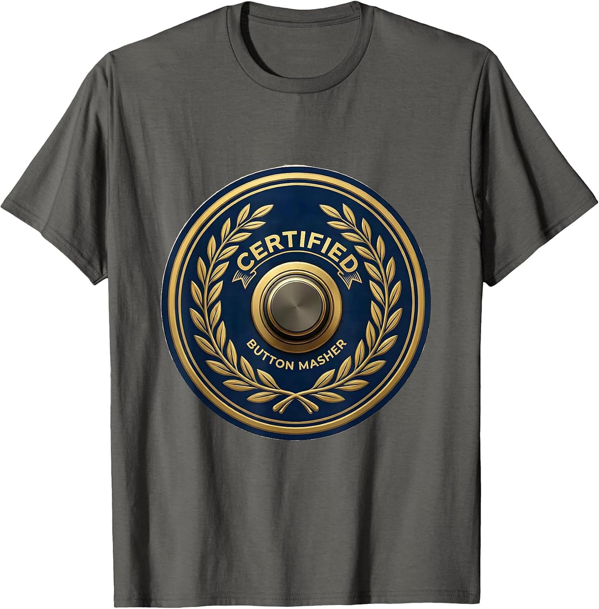 Men's Certified Button Masher Funny Speech Therapy AAC Awareness T-Shirt - Asphalt Grey