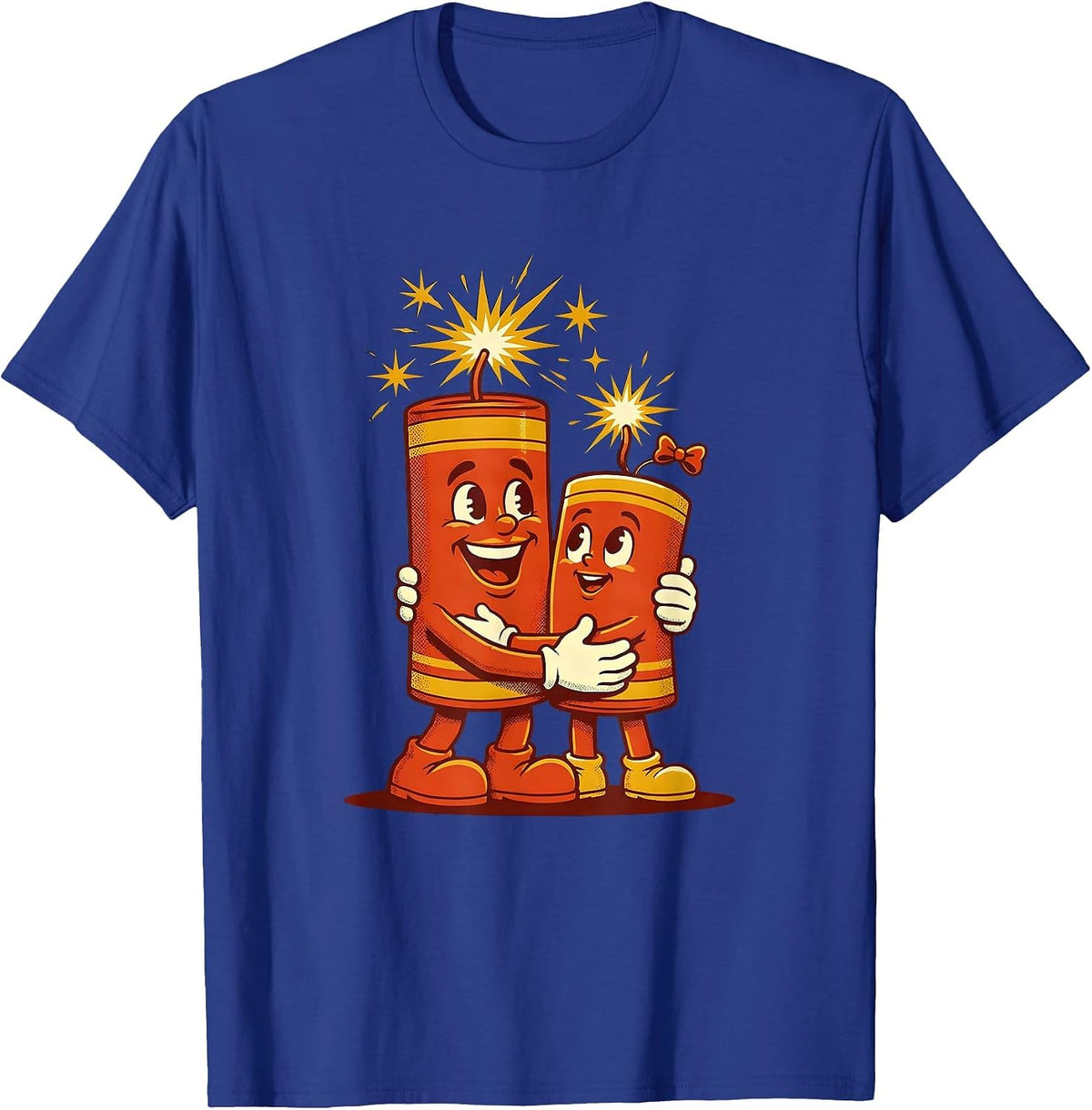 Men's Father Child Fireworks Night Sky Illustration T-Shirt - Royal Blue