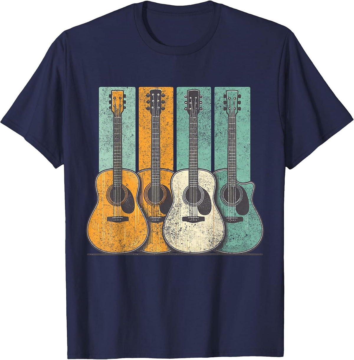Acoustic Guitar Vintage Guitarist Music T-Shirt - Navy Blue