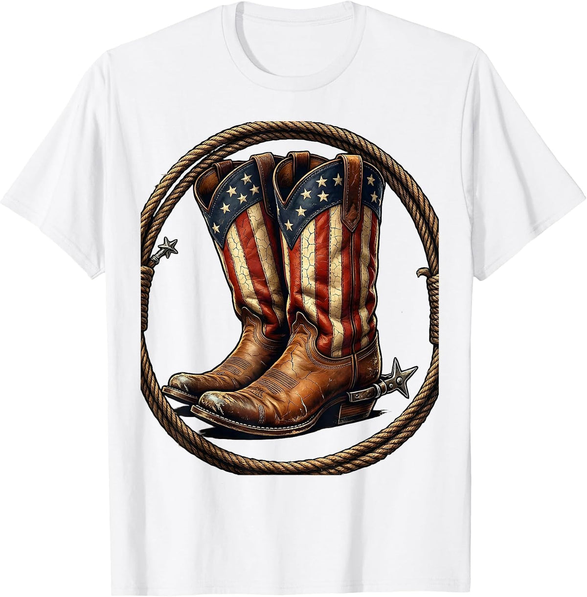 Men's Crossed Cowboy Boots Western Cowgirl Graphic T-Shirt - White