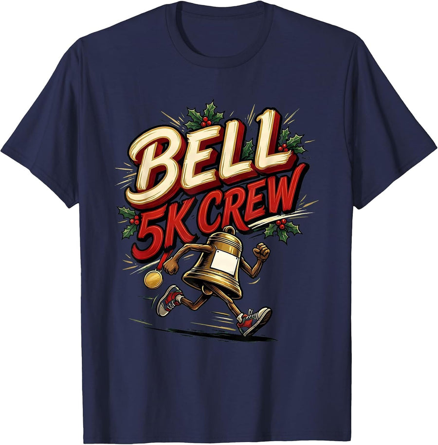 Bell 5K Crew Funny Christmas Run Runner Squad Gift T-Shirt - Navy Blue