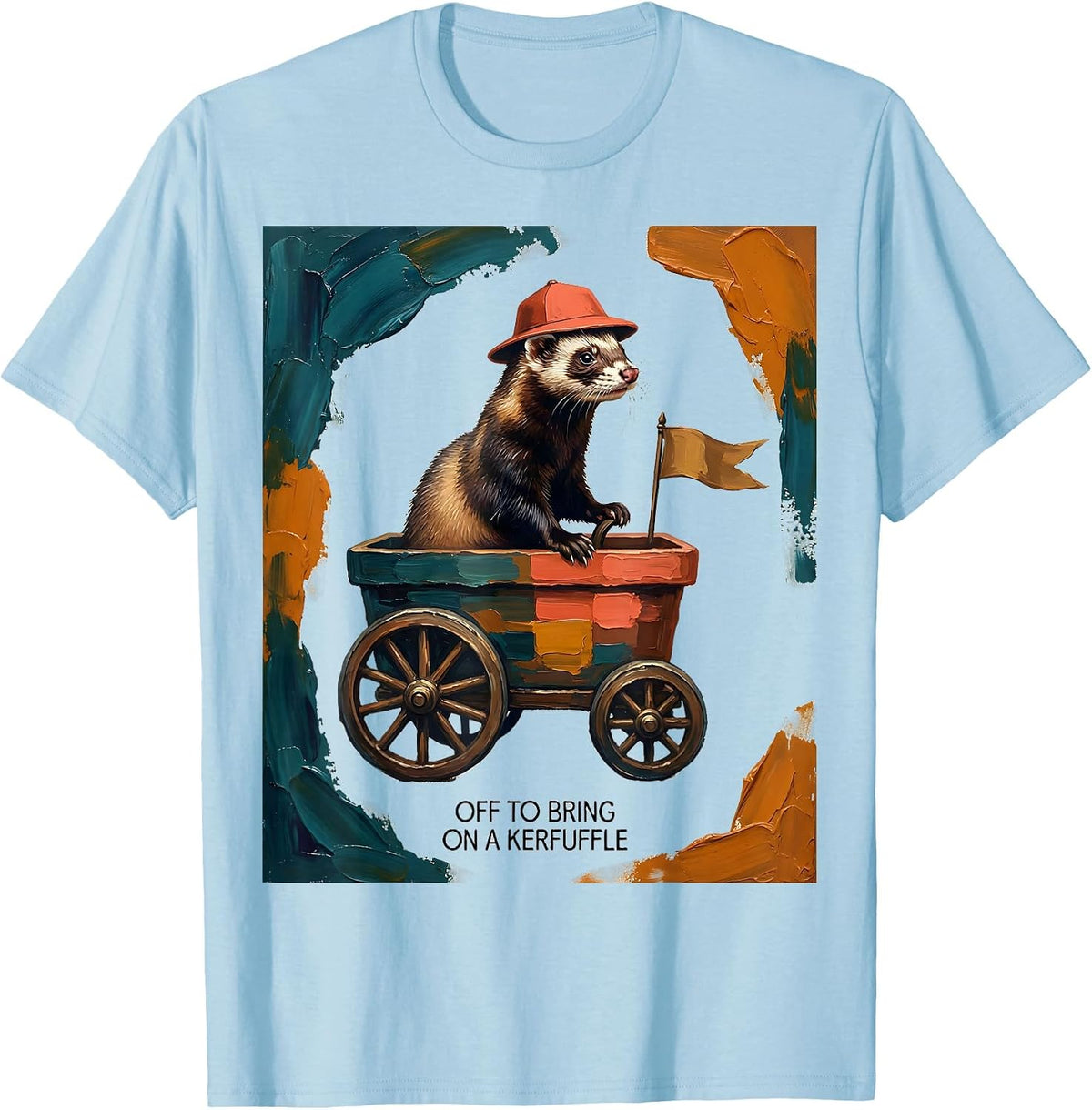 Men's Off To Bring On A Kerfuffle Funny Ferret Meme Humor T-Shirt - Baby Blue