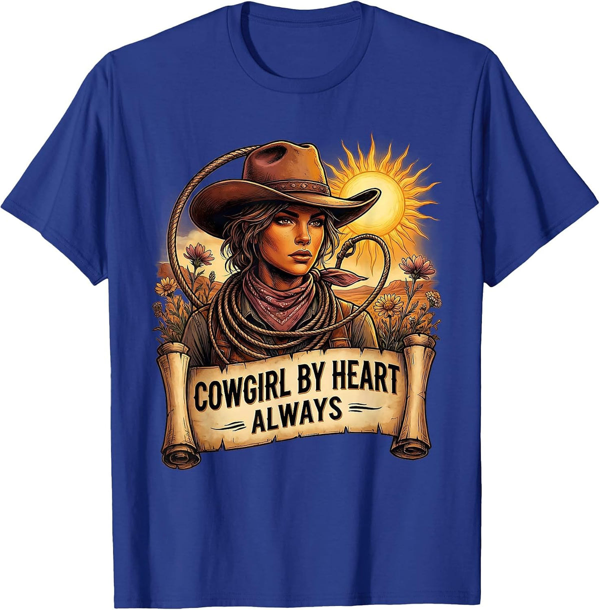 Men's Cowgirl By Heart Always Western Spirit Design T-Shirt - Royal Blue