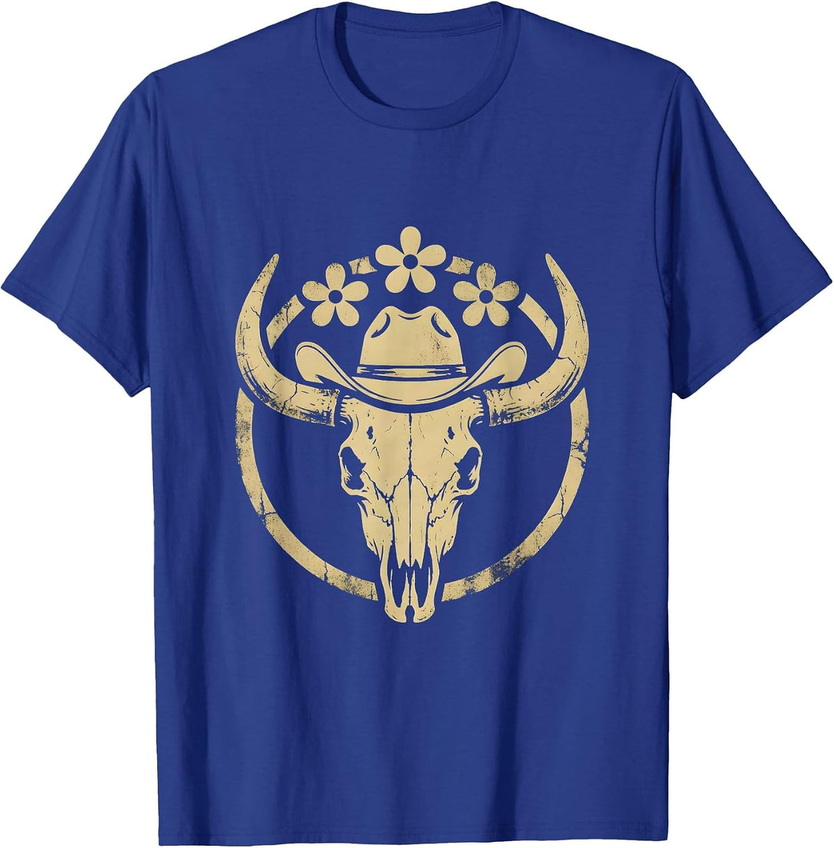 90s Country Cowboy Hat Tip Denim Jacket Graphic T-Shirt - Royal Blue