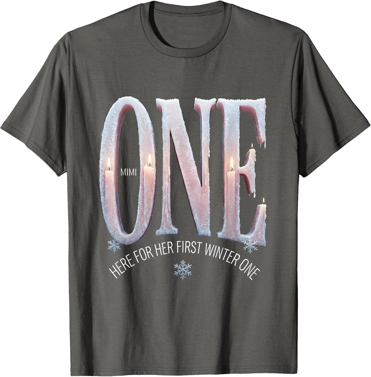 Mimi Here For Her First Winter ONE Cute Matching Birthday T-Shirt - Asphalt Grey