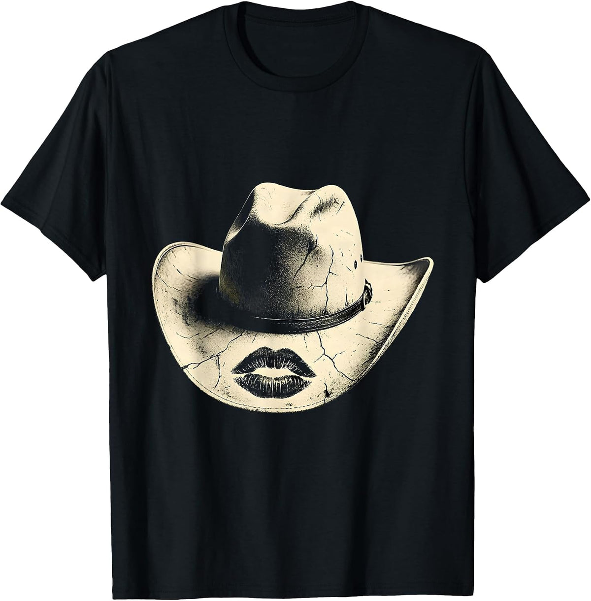 Men's Cowboy Hat Lipstick Kiss Western Graphic Tee T-Shirt - Black