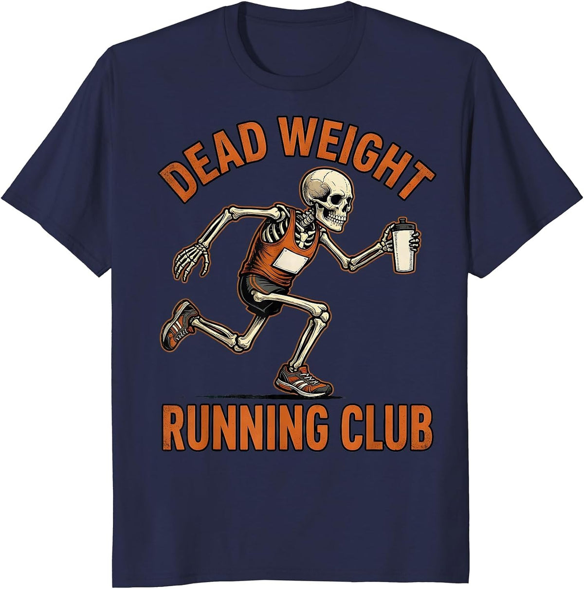 Dead Weight Running Club Funny Halloween Runner Skeleton T-Shirt - Navy Blue