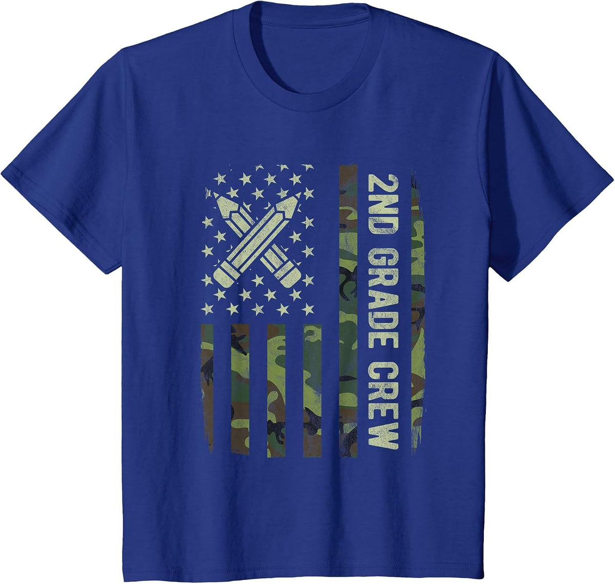 2nd Grade Crew Camo American Flag Back to School Boys Tees T-Shirt - Royal Blue