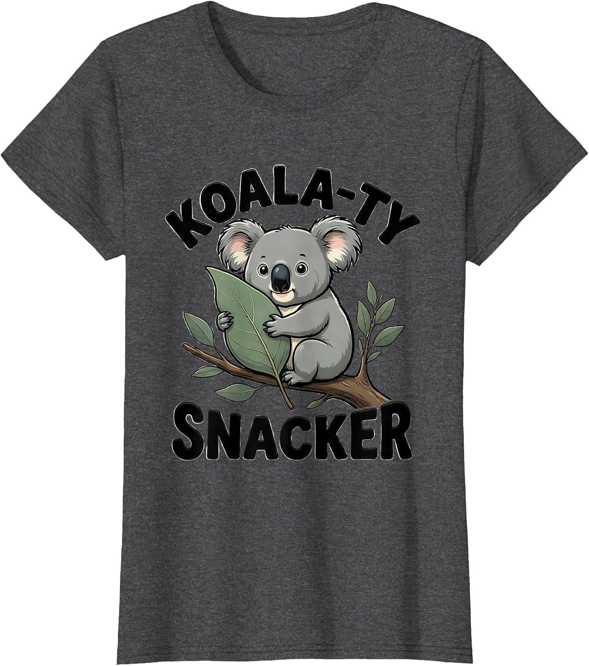 Women's Koala-ty Snacker Cute Chibi Koala Pun Animal Lover Humor T-Shirt - Dark Heather Grey