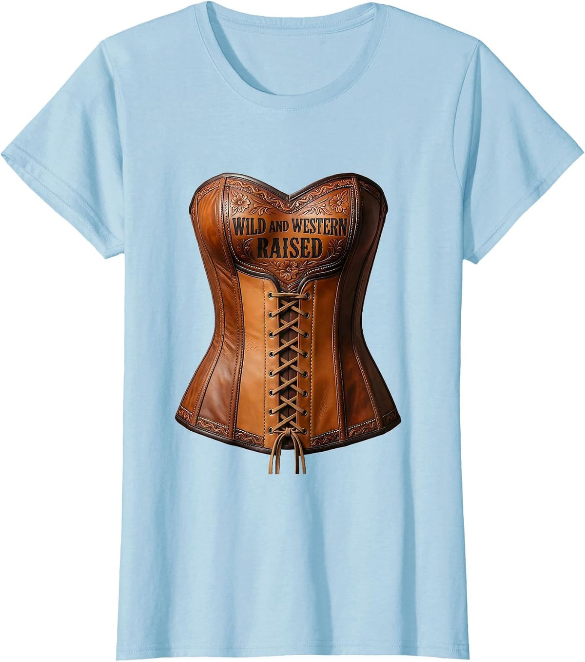 Women's Wild and Western Raised Cowgirl Graphic Design T-Shirt - Baby Blue
