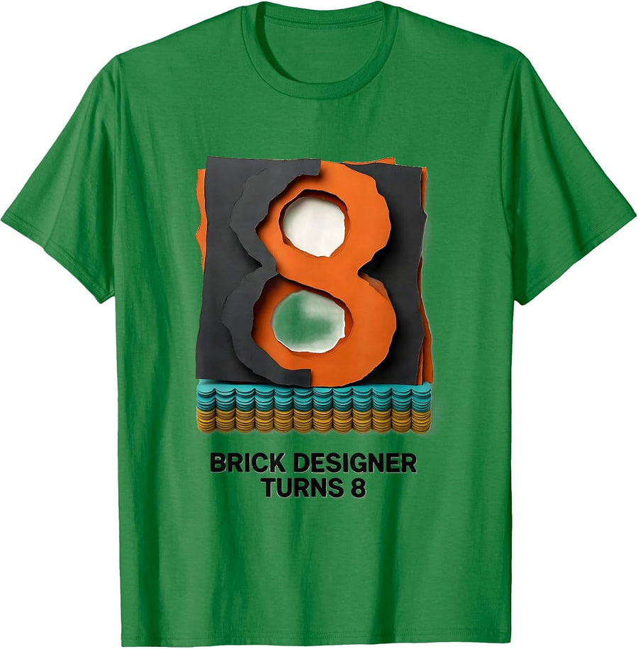 Men's Brick Designer Turns 8 Funny Master Builder Building Brick T-Shirt - Kelly Green