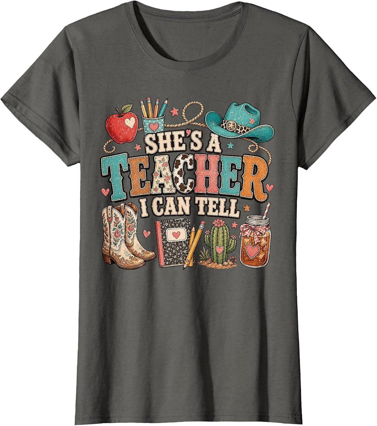 She's A Teacher I Can Tell Back to School Western Classroom T-Shirt - Asphalt Grey