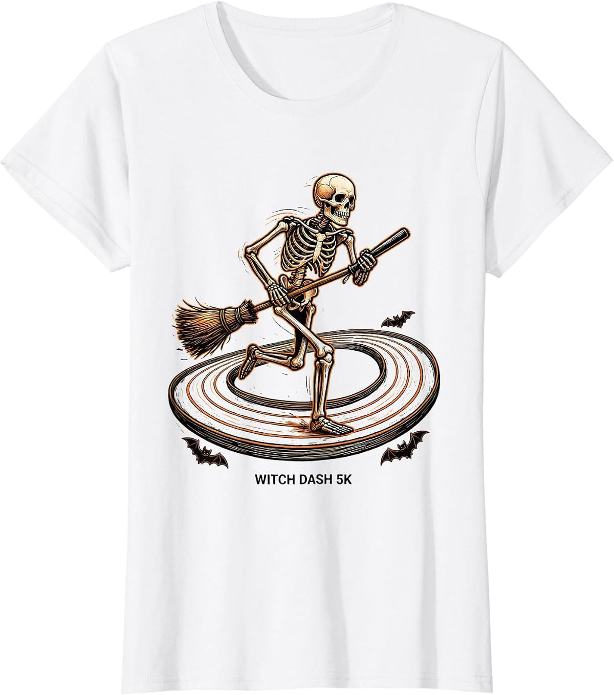 Witch Dash 5K Funny Skeleton Runner Halloween Fun Run T-Shirt - White