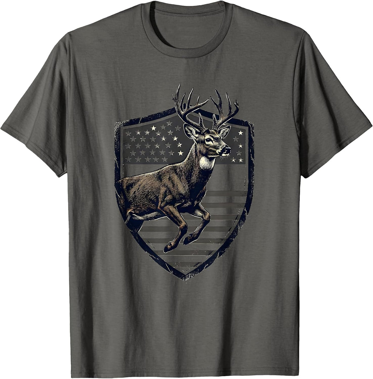 Whitetail Buck Shield Camo Deer Hunter Gift T-Shirt - Asphalt Grey