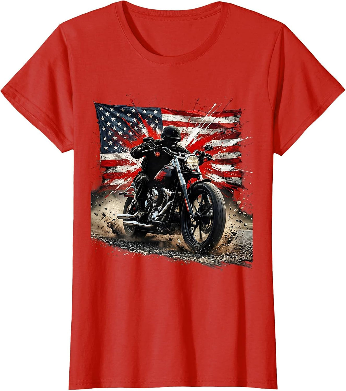 Freedom Rider Motorcycle Desert Highway Graphic T-Shirt - Red