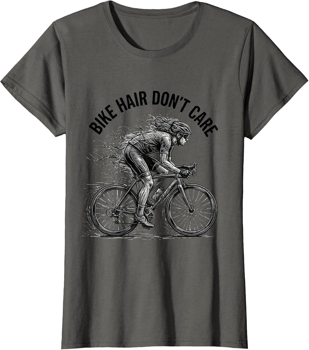 Women's Bike Hair Don't Care Cycling Design T-Shirt - Asphalt Grey