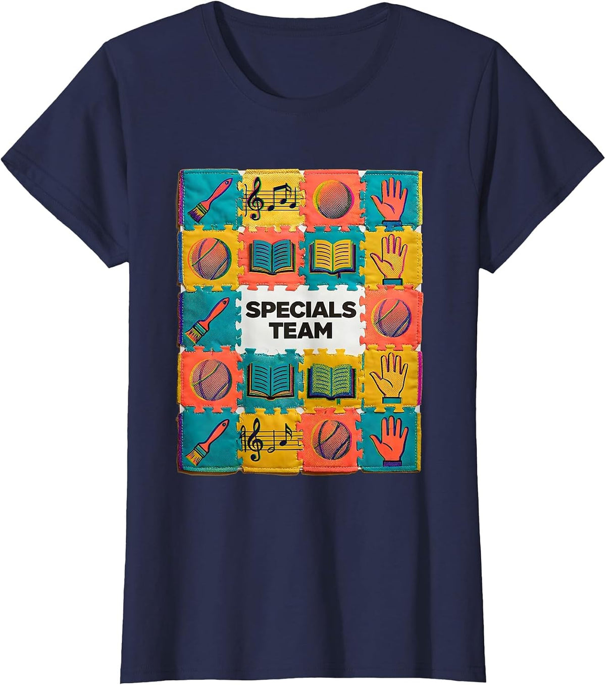 Women's Specials Team Risograph Teacher Crew Back To School T-Shirt - Navy Blue