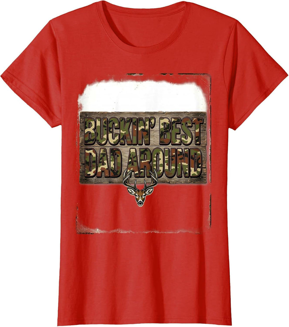 Buckin' Best Dad Around Vintage Camo Deer Hunting Humor T-Shirt - Red