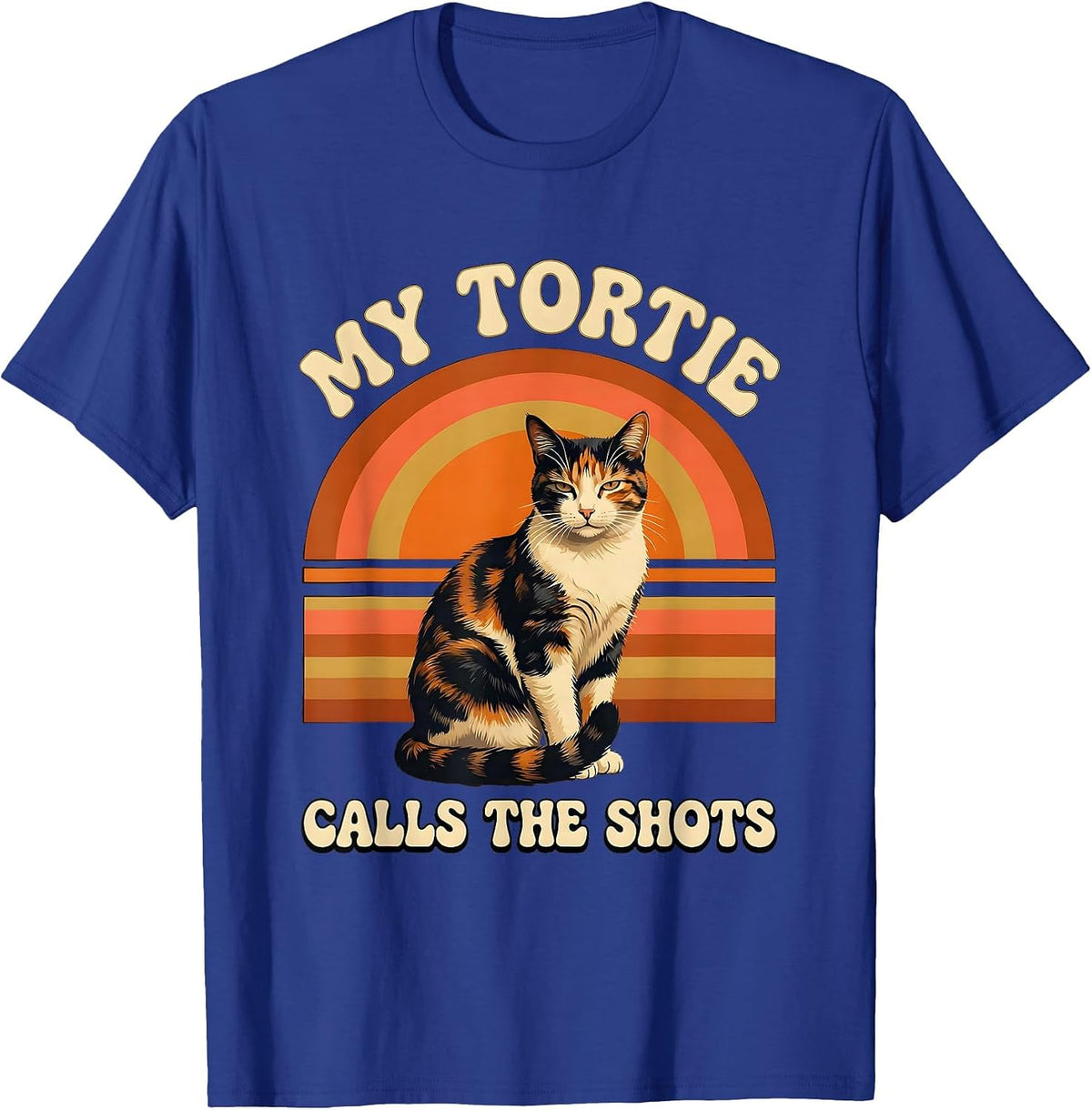 Men's My Tortie Calls The Shots Retro Tortoiseshell Cat Owner T-Shirt - Royal Blue