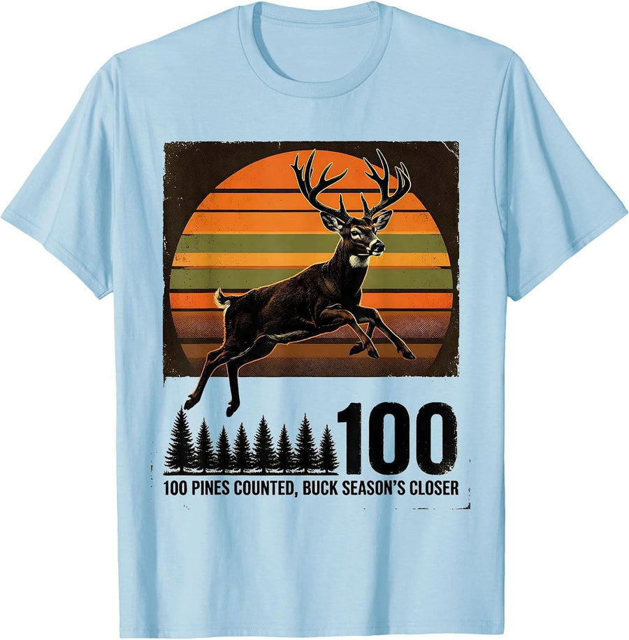 Men's 100 Pines Counted, Buck Season's Closer Retro Outdoor T-Shirt - Baby Blue