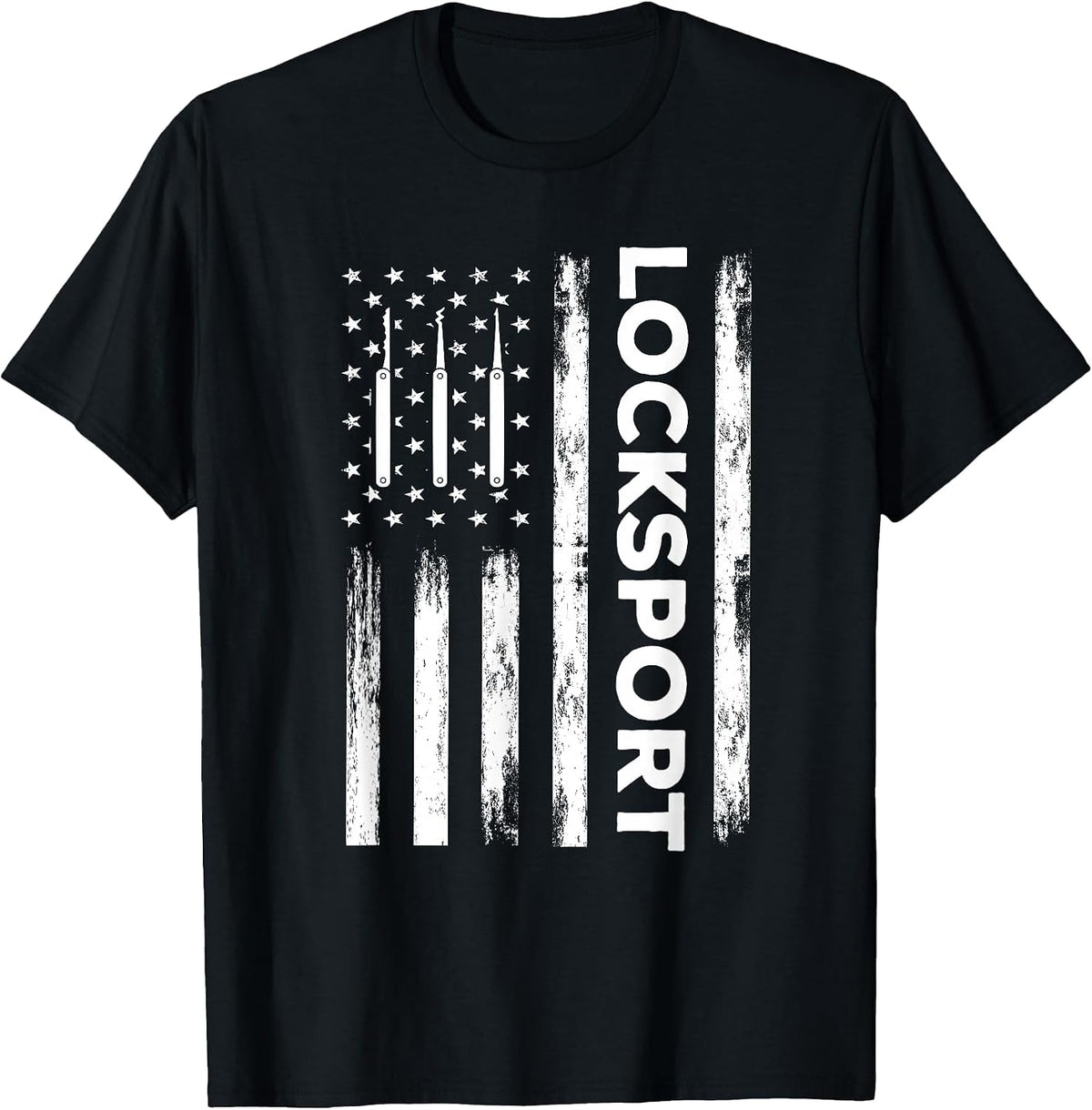 USA Locksport Design for Locksmith Locksmithing USA Flag T-Shirt - Black