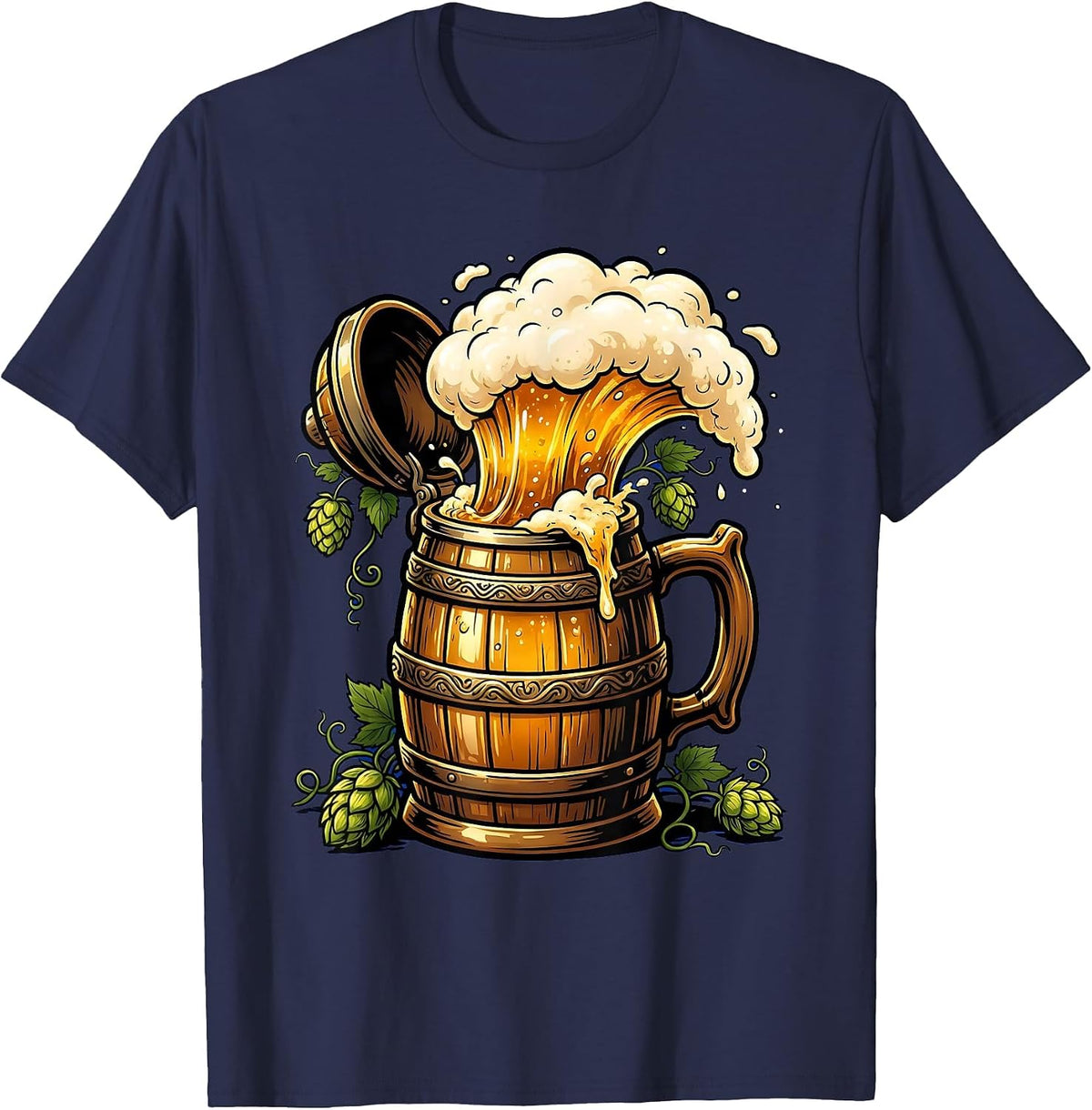 Men's Oktoberfest Overflowing Beer Stein Graphic T-Shirt - Navy Blue